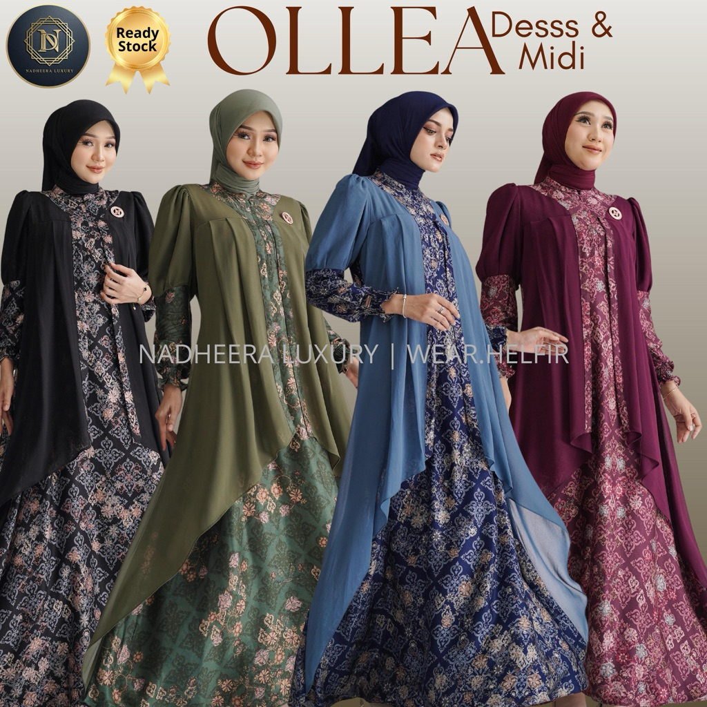 OLLEA SERIES DRESS DAN MIDI NADHEERA LUXURY | Gamis Muslim Wanita Dewasa Lebaran