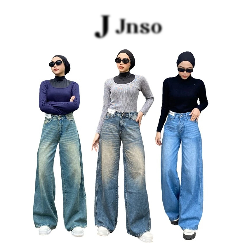Celana Baggy JINISO Jeans Retro Hight Waist Vintage Kulot Korean Style Lulu Jeans