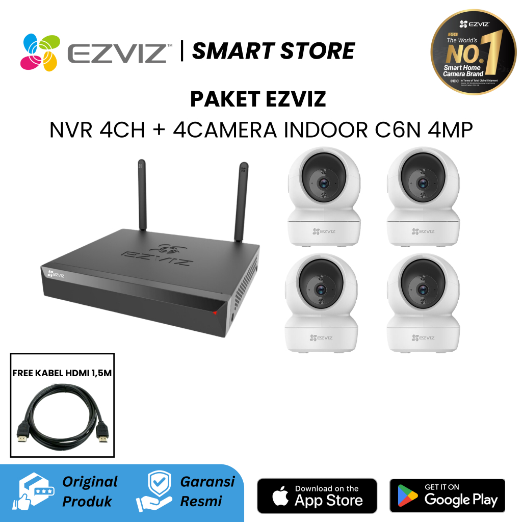 EZVIZ PAKET CCTV NVR 4CH + 4CAMERA INDOOR C6N 4MP (C6N 5MP)