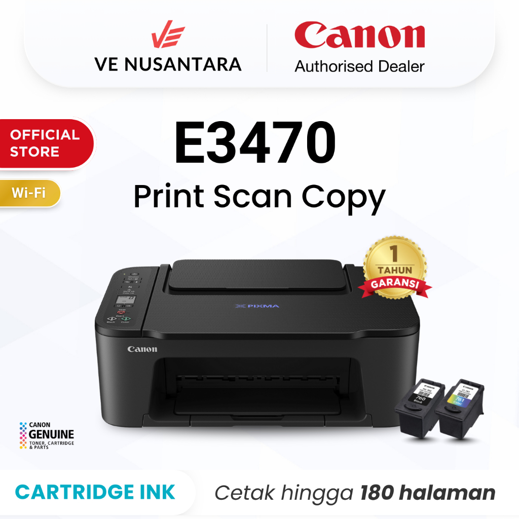 Printer Inkjet Canon E3470 - Inkjet All In One Print Scan Copy Wifi - Cartridge Ink - Garansi Resmi