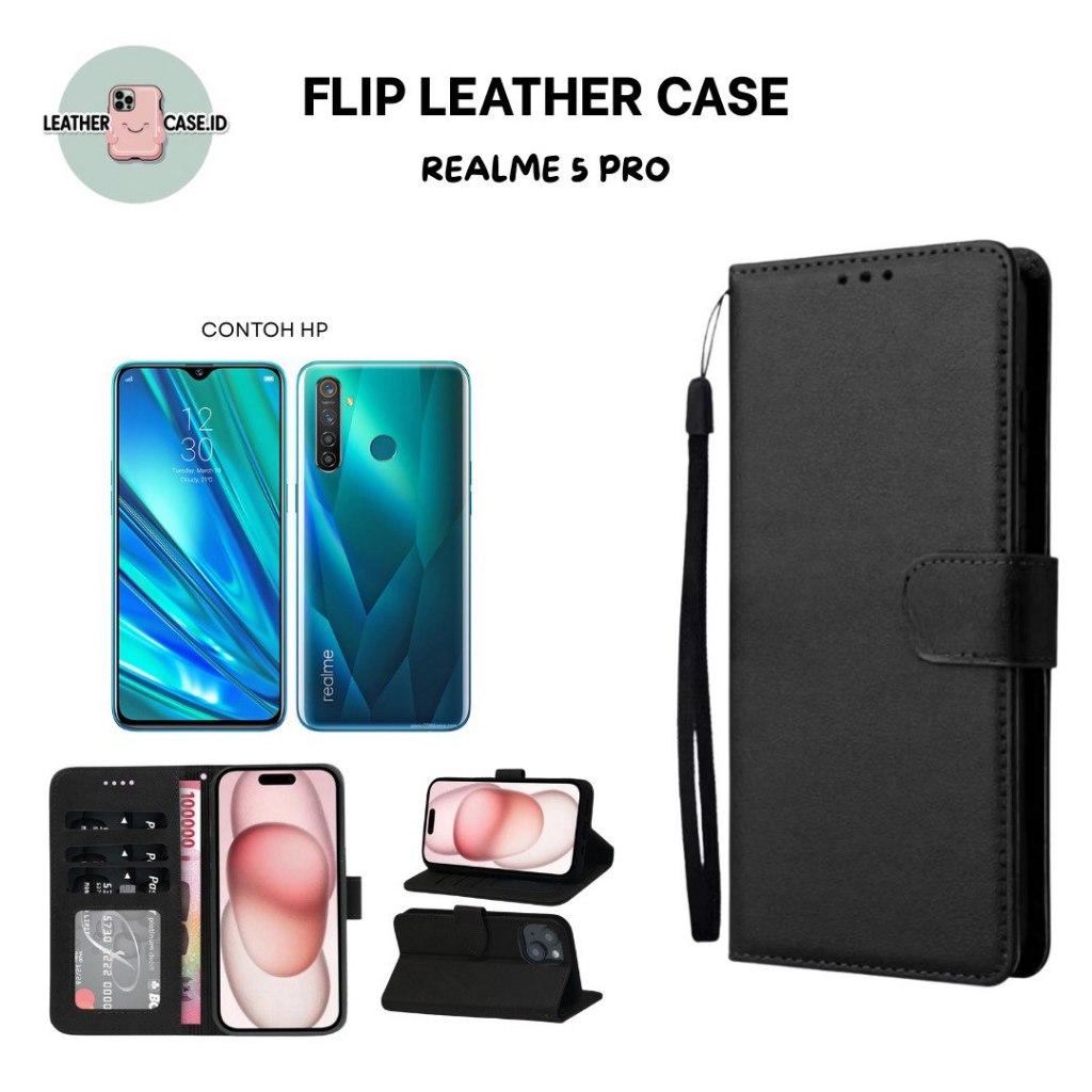 Flip Case Dompet Kulit Realme 5 Pro / Wallet Leather Cover Magnet / Casing HP Stand Slot Kartu