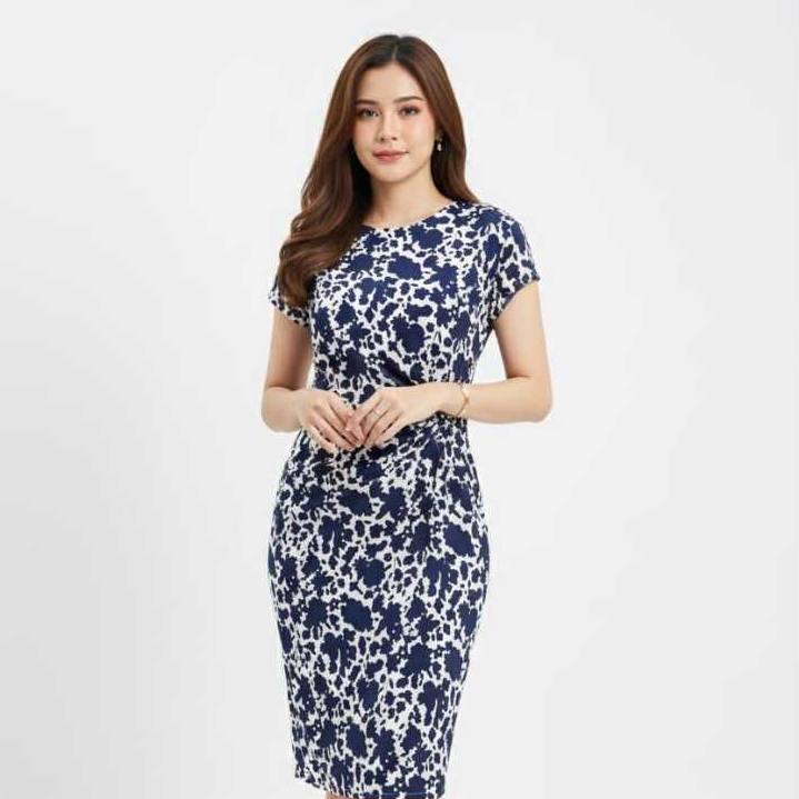 Eprise Dress Lengan Pendek - FP744A NAVY | Dress Terusan Wanita Casual