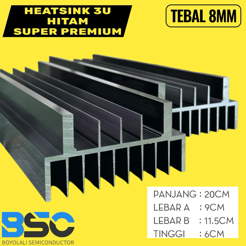 Heatsink / pendingin 3u 20cm hitam tebal 8mm