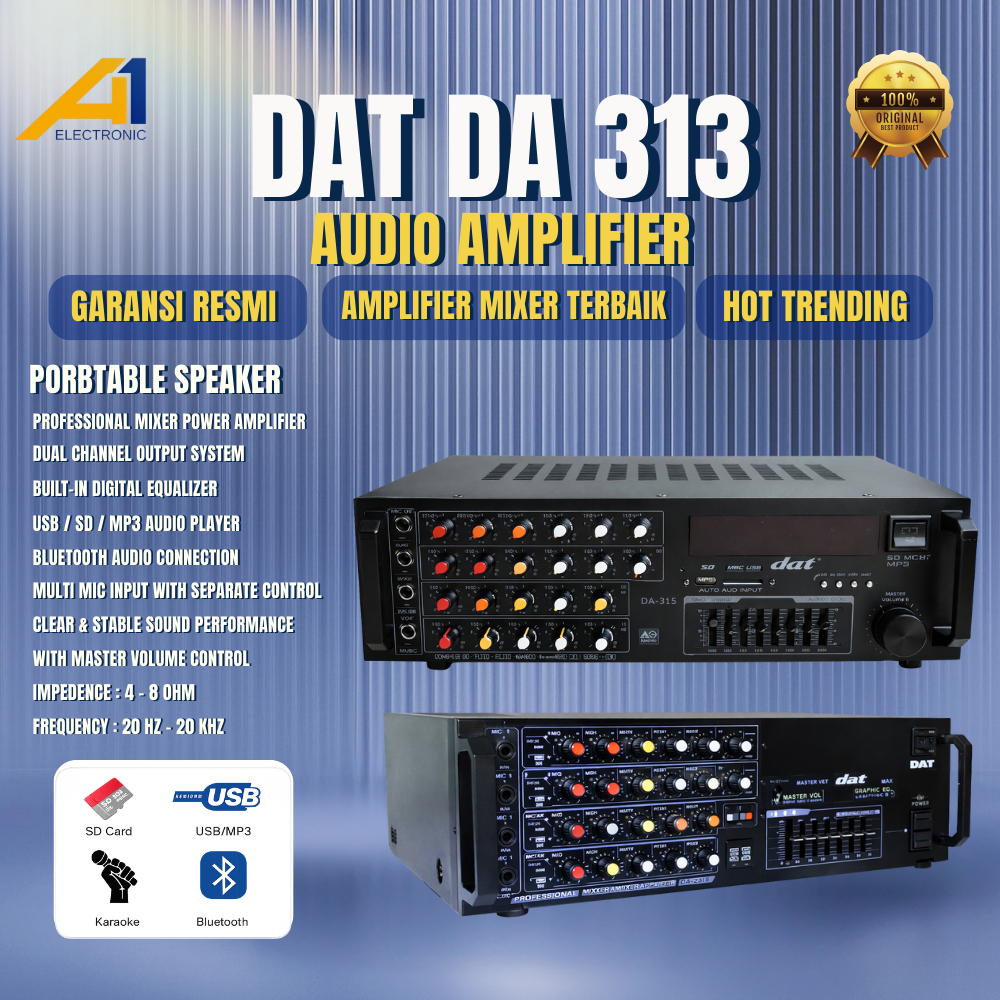 Ampli karaoke DAT DA313 / Amplifier DAT DA 313 Digital Audio Portable Bluetooth treble bass