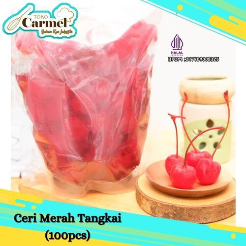 Ceri Merah Tangkai 100pcs (+/- 500gr) - Hiasan Topping Kue