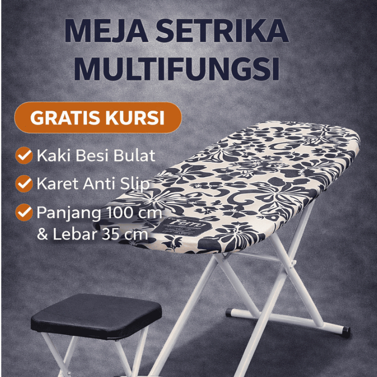Meja Setrika Multifungsi Ferro Living + Kursi Lipat | Kaki Besi Tebal Anti Goyang | Karet Anti Slip