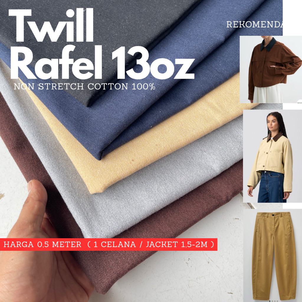Kain Twill Rafel 13oz Non Stretch Cotton 100% Harga /0,5Cm
