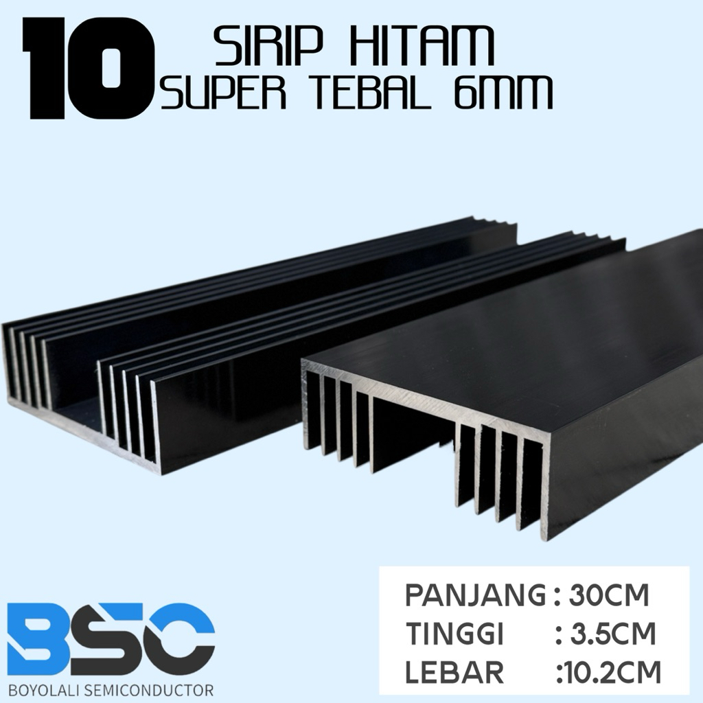 Heatsink / Pendingin 10 sirip 30cm hitam tebal 6mm