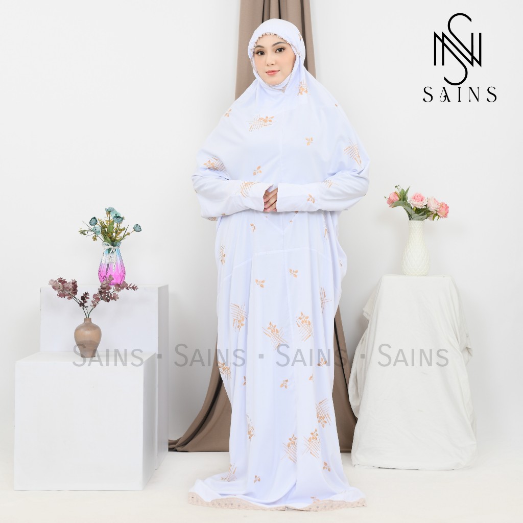 Sains - Mukena Terusan Dewasa Mukena Trusan Jumbo Putih Bordir Calatea