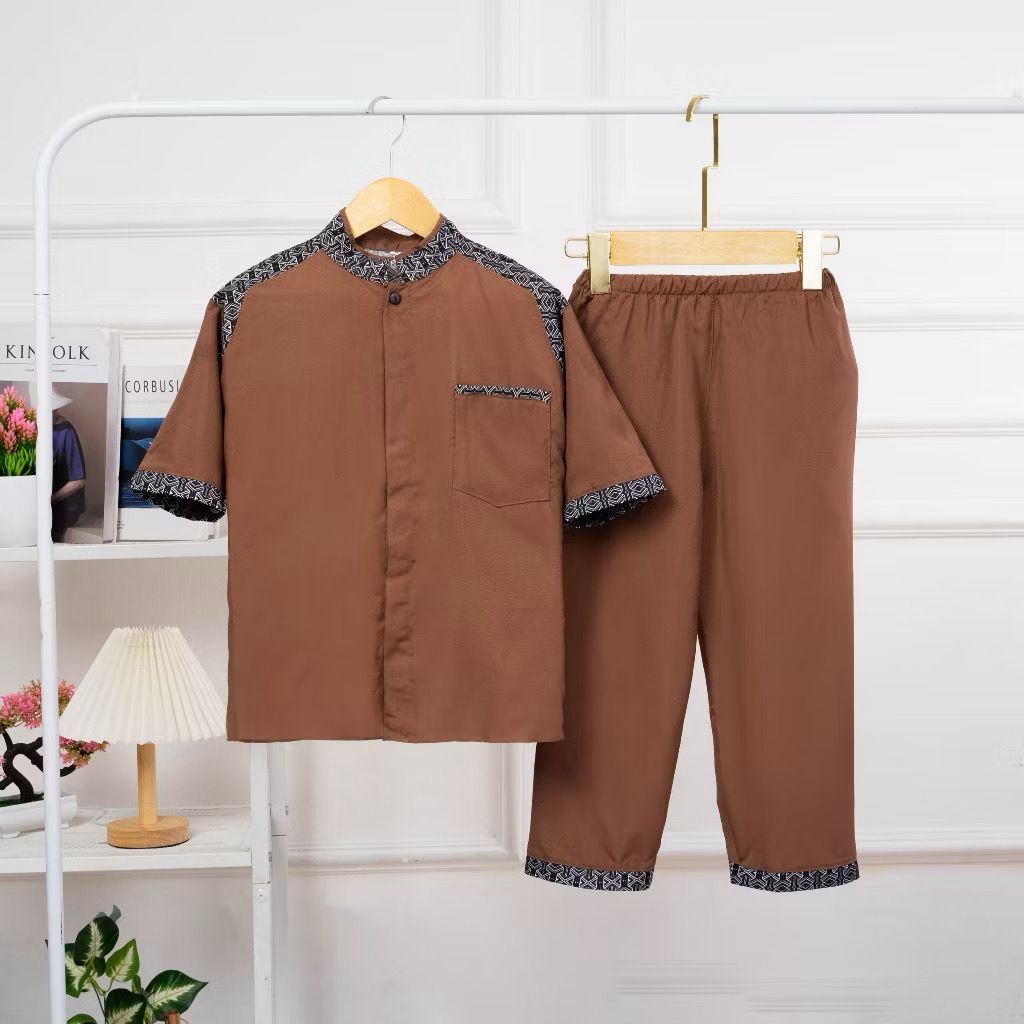 Setelan Kurta Anak Laki Maron Kombinasi Batik Koko Anak Laki Laki Baju Muslim Anak Laki Laki Kurta S