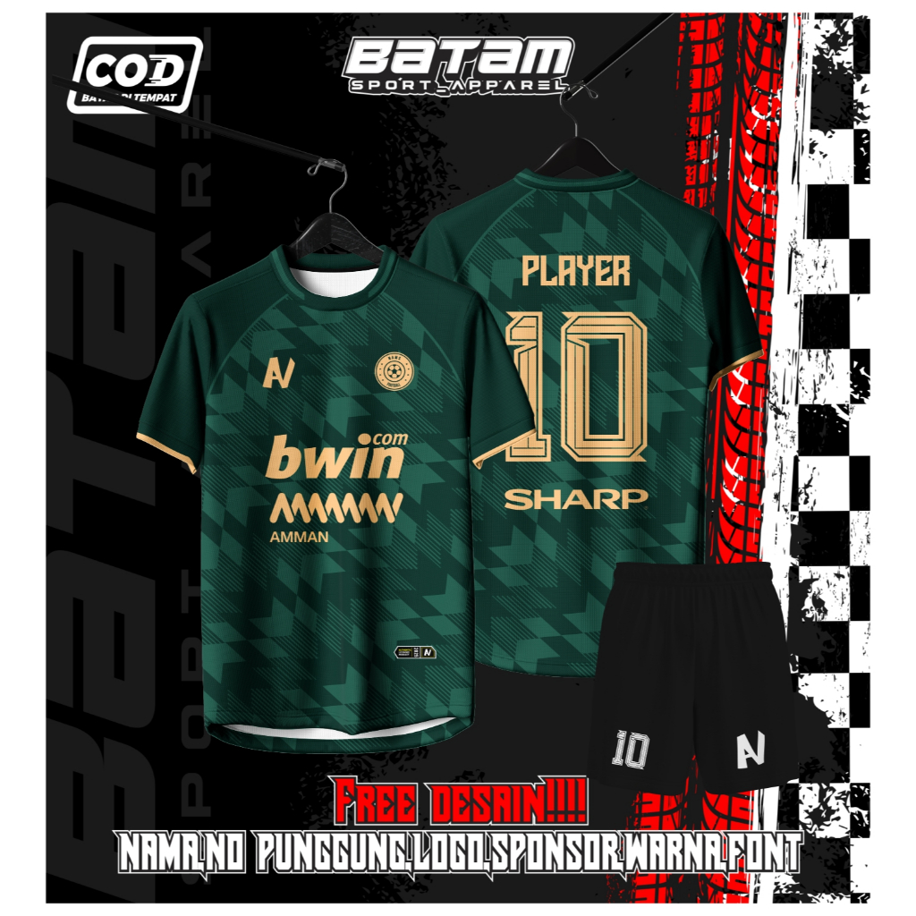 JERSEY FUTSAL / SEPAKBOLA FULL PRINTING HIJAU KEREN BEBAS CUSTOM DESIGN FREE NAMA DAN NOMOR PUNGGUNG