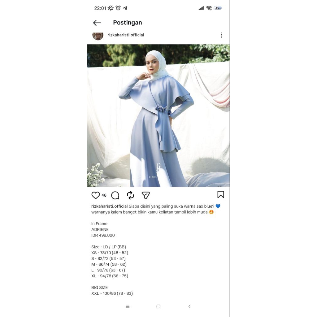 preloved gaun mewah rizka haristi Adriena ukuran m