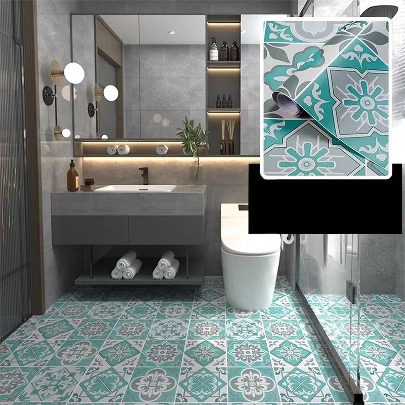 Wallpaper Dinding Kamar Mandi Anti Licin Perekat Diri 2 Meter Lantai PVC Sticker Lantai Semen Kasar 