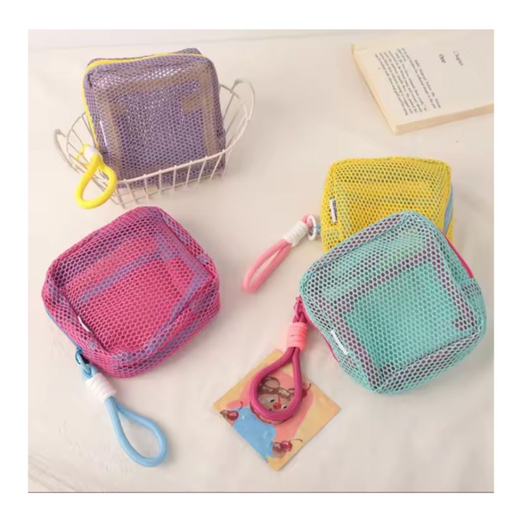 Tas Kosmetik Jaring Transparan Pouch Jaring Mini Portable Tas Make Up Kecil