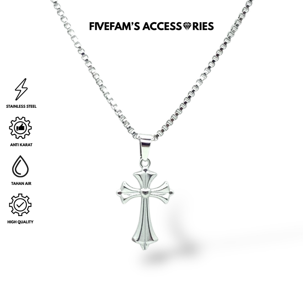 FIVEFAM'S - Kalung Titanium Chrome Hearts Pria Wanita Unisex Stainless Steel Anti Karat