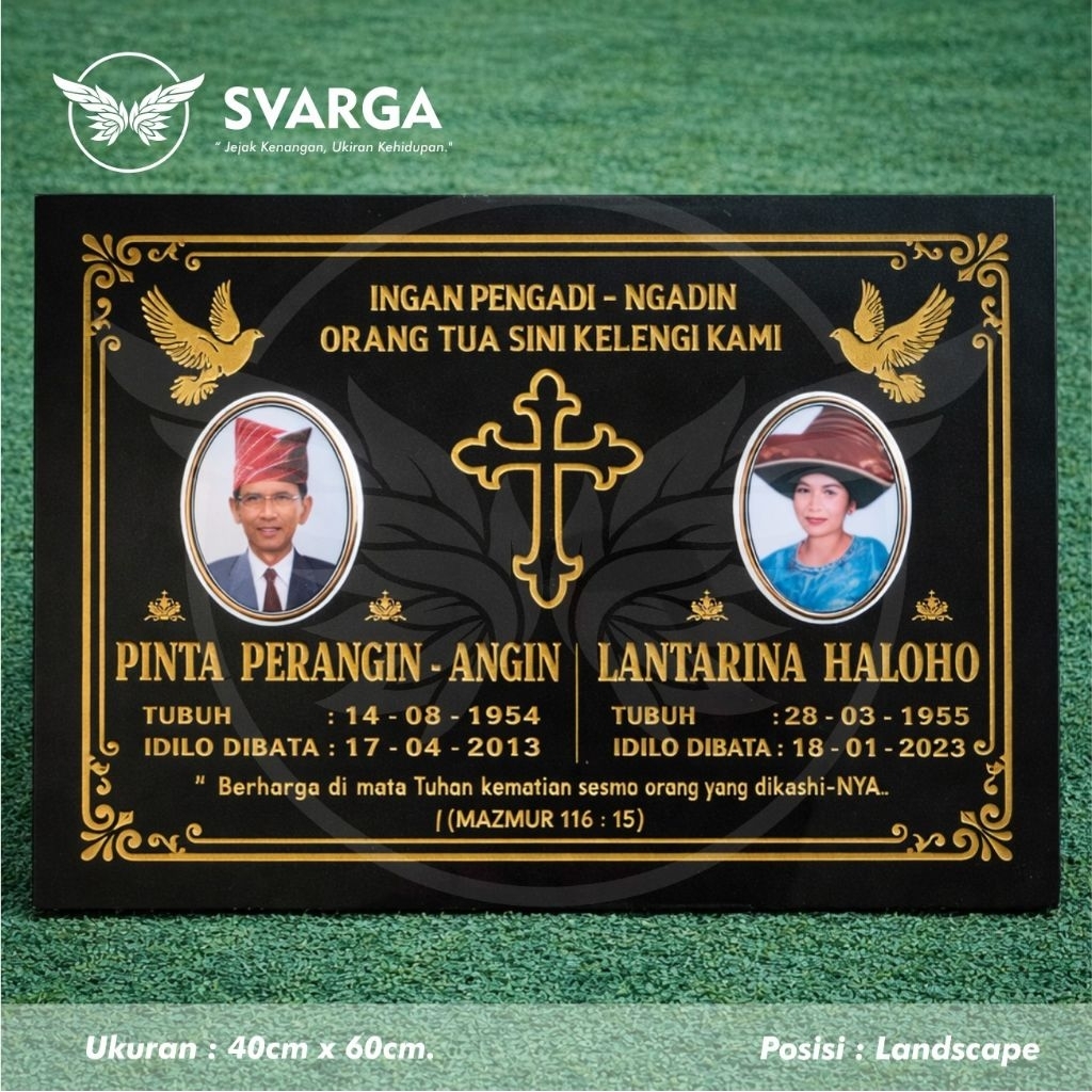 (PO 30hari) BATU NISAN KRISTEN MARMER 40x60cm + FOTO PORSELIN IMPORT 9x12cm Sepasang SVARGA FUNERAL 