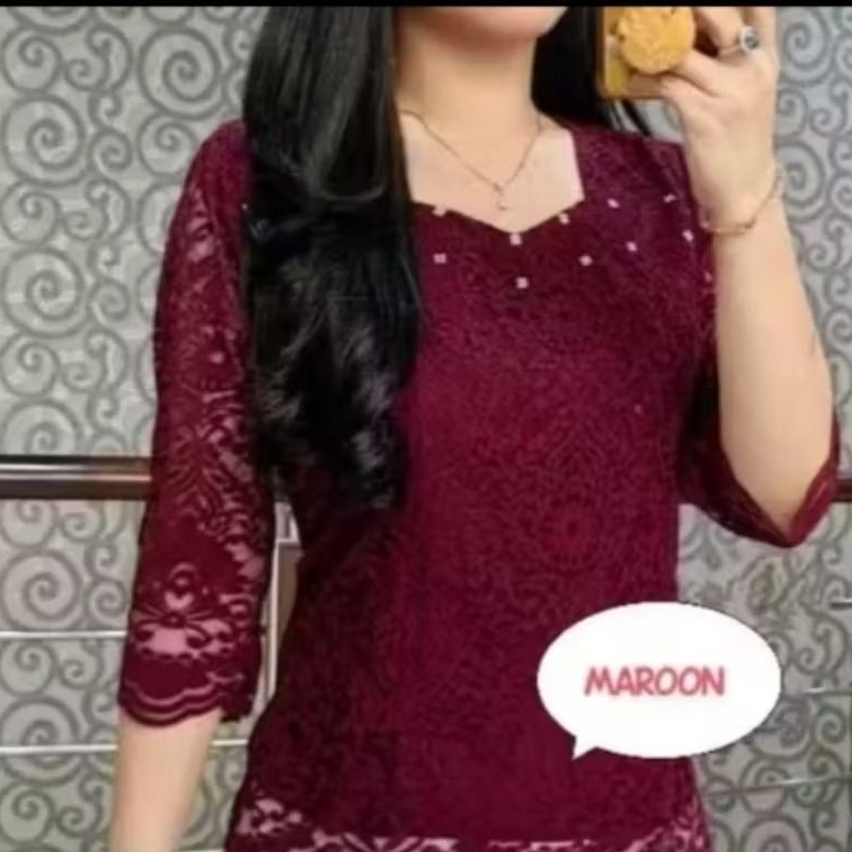 Blus Kebaya Brokat Mewah lengan lurus Model Terbaru Pakaian Wanita Dewasa Masa Kini Baju Adat Tradis