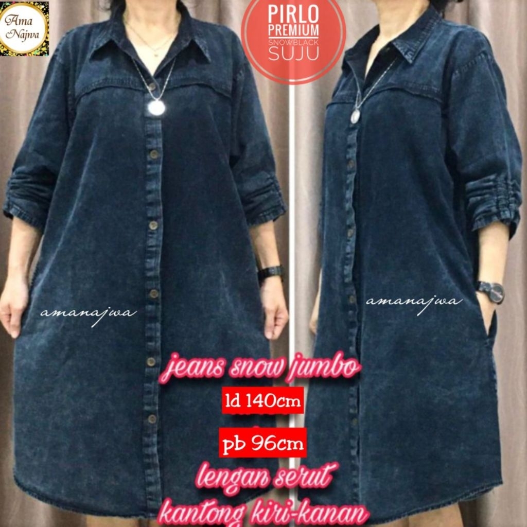 [BISA COD] NEW PIRLO SUJU / META MIDI DRESS / SACHIO DRESS JUMBO FIT L-XXL MATT JEANS WASH PREMIUM M