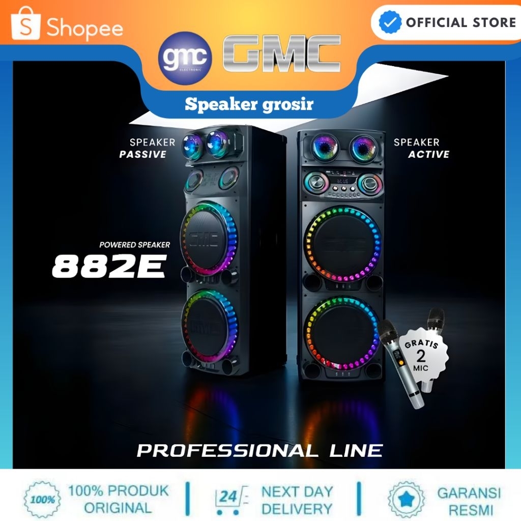 Speaker Gmc 882E Professional Line Bluetooth Karaoke Speaker 4x12” 420W Gratis 2 UHF Wireless Mic Su