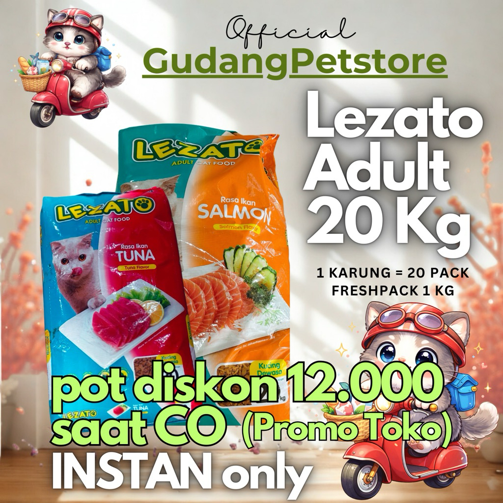 INSTAN: LEZATO 20KG Adult Makanan Kucing dewasa KARUNGAN