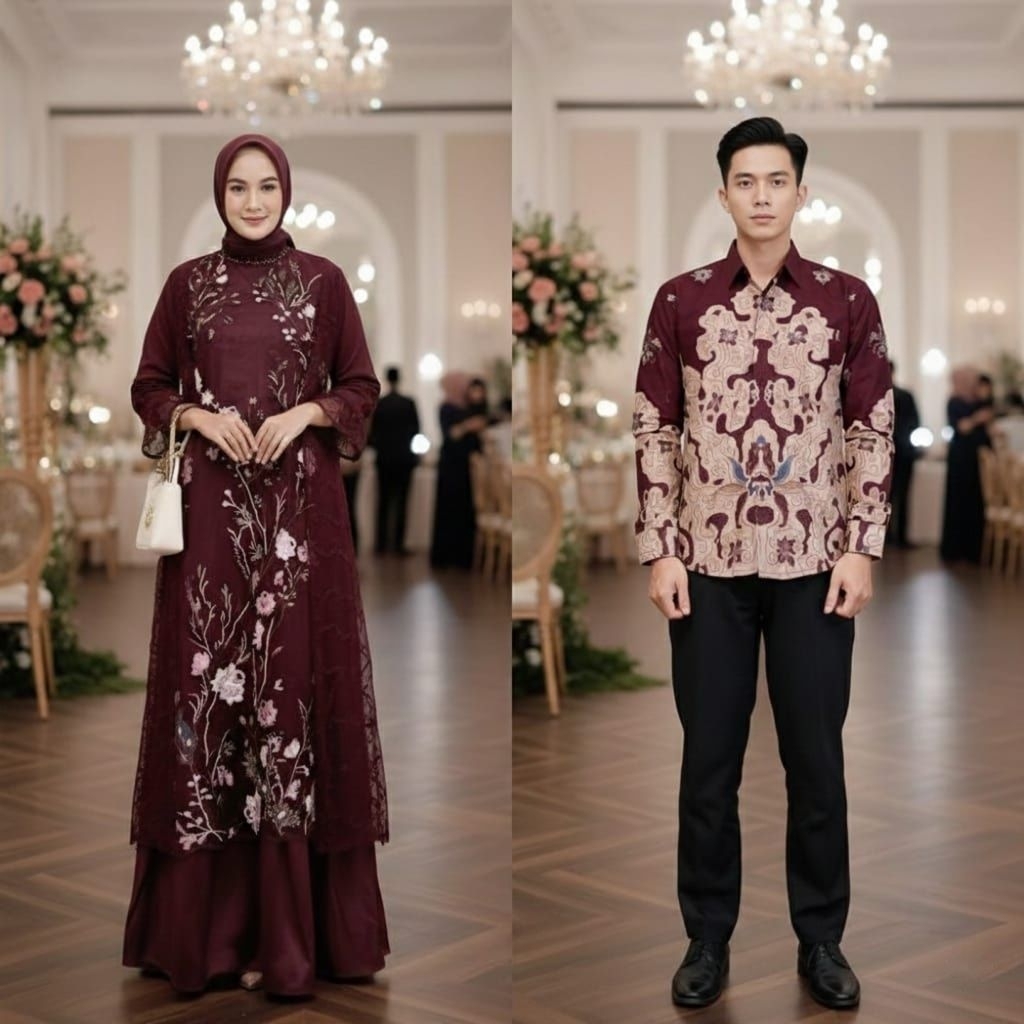 (ADA JUMBO) Batik Couple Gamis Brokat Terbaru Couple Kondangan Couple Tunangan Modern Jumbo,Dress Br