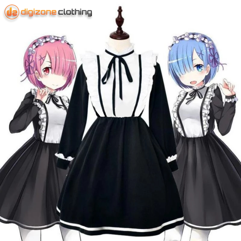 Baju Cosplay Maid Anime Re Zero Ram Rem