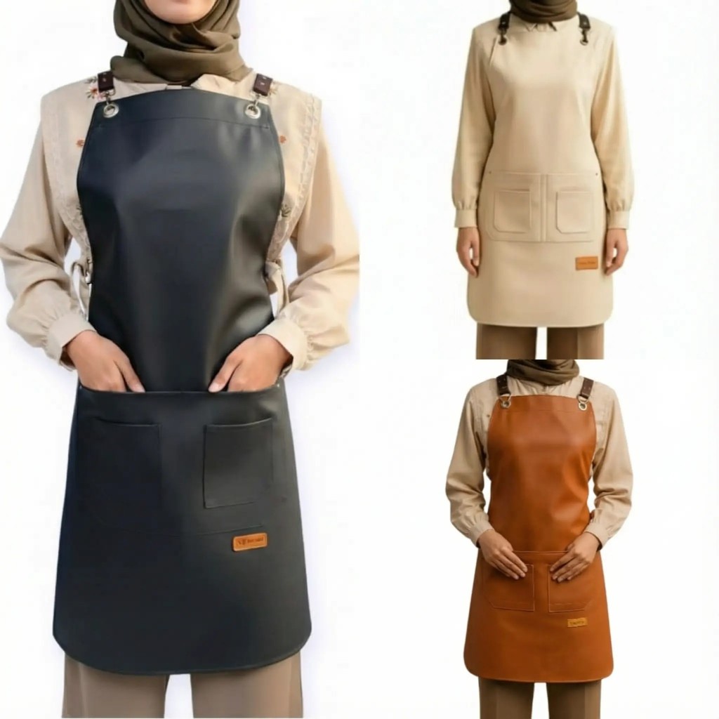 YER Apron Kulit Sintetis Anti Air Elegan Premium - Celemek Masak, Barista, Barbershop