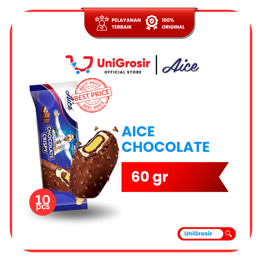 [UniGrosir] AICE ICE CREAM CHOCOLATE CRISPY STICK ES KRIM COKLAT` 60 gr x 10 pcs