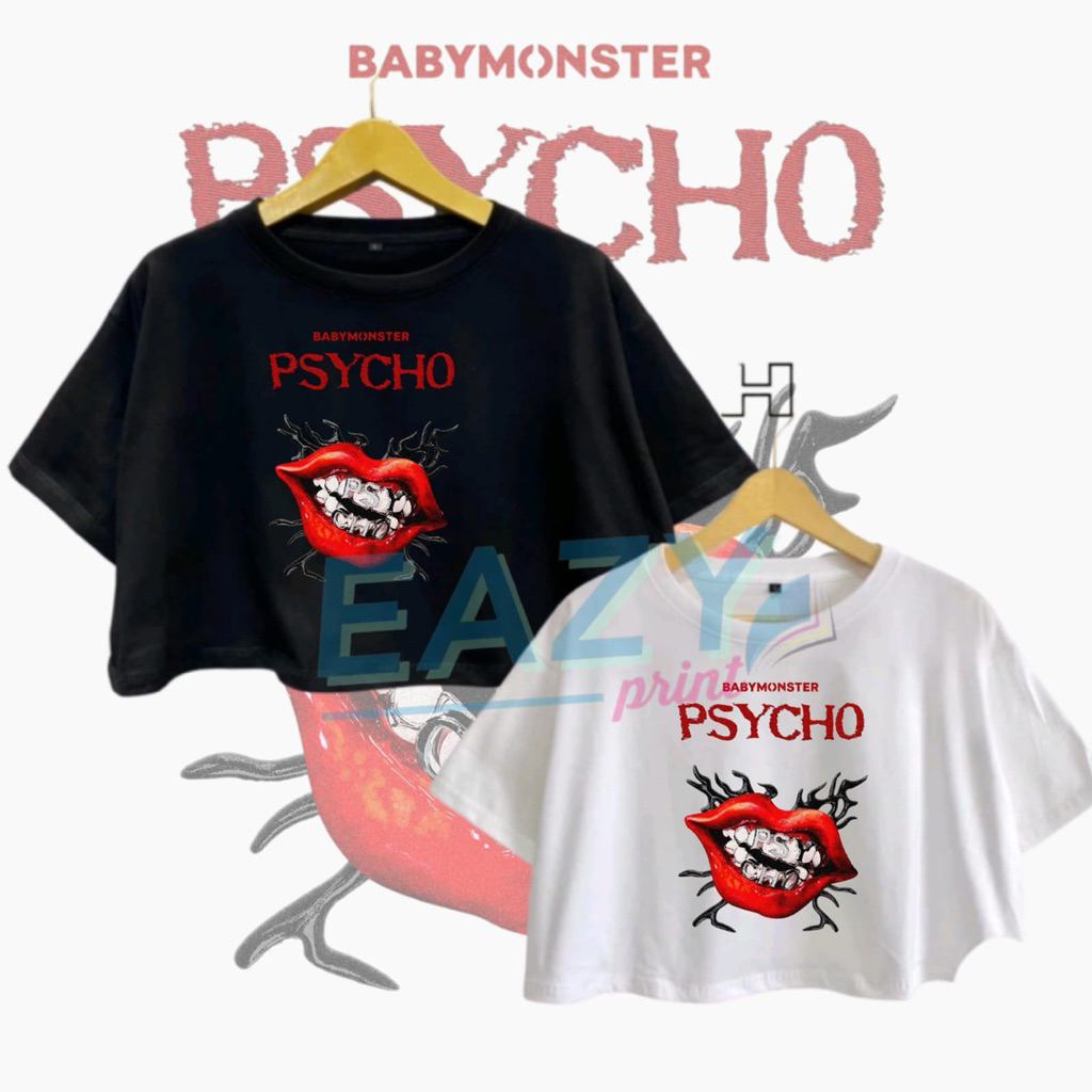 KAOS BABYMONSTER PYSCHO TSHIRT KPOP BAEMON MONSTIEZ IDOL OUTFIT CROPTOP