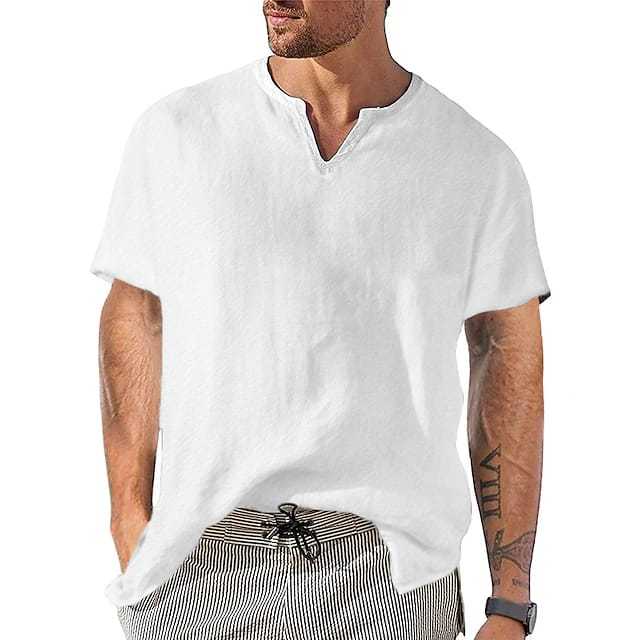 Kaos Pria Katun Linen Original Sisi Panjang Putih Biru M-XXL Lembut 100% Cotton