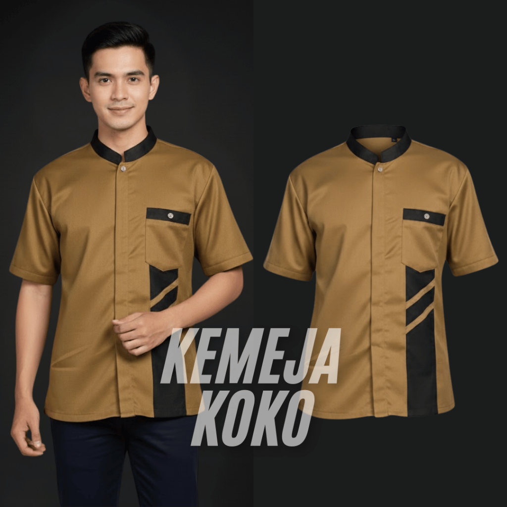 Baju Kemeja Koko Pria Dewasa Lengan Pendek - Bahan Katun Toyobo Adem | Warna Olive