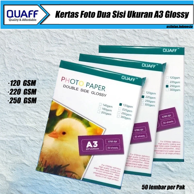 Kertas Foto Double Sided QUAFF Ukuran A3 - Bisa Cetak 2 Sisi, Pilihan Ketebalan 120/220/250gsm