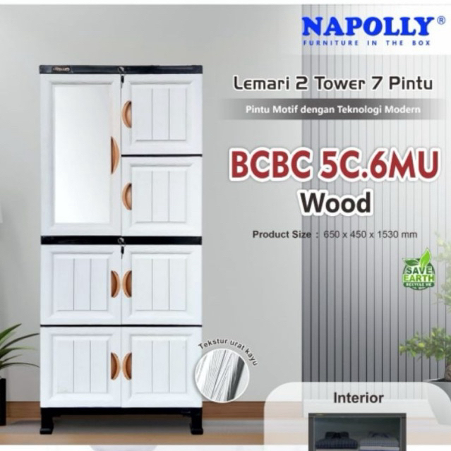lemari plastik napolly  BCBC  5C.6MU WOOD KACA lemari plastik kaca jumbo