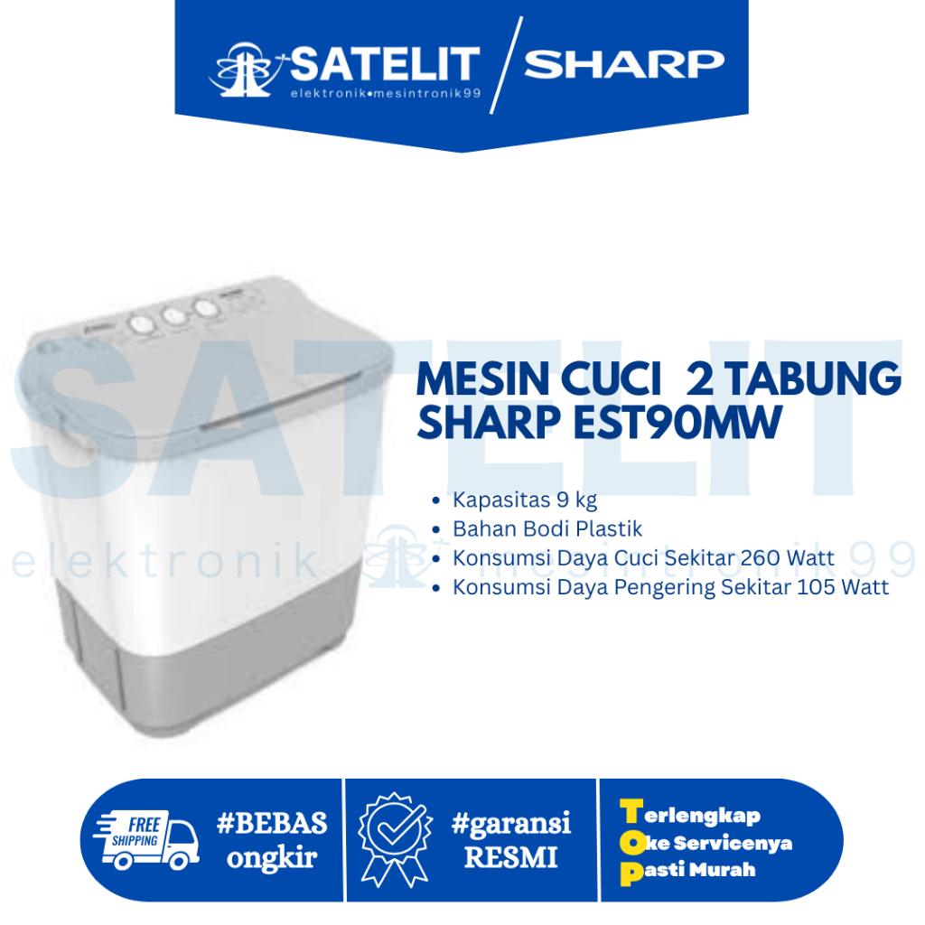 MESIN CUCI / WASHING MACHINE / ALAT CUCI PAKAIAN 2 TABUNG SHARP EST90MW