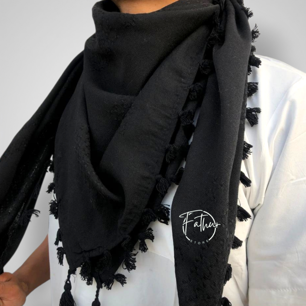 Sorban Rumbai Hitam Polos/Sorban Palestine Terbaru/Sorban Pria/Sorban Ronce Unisex