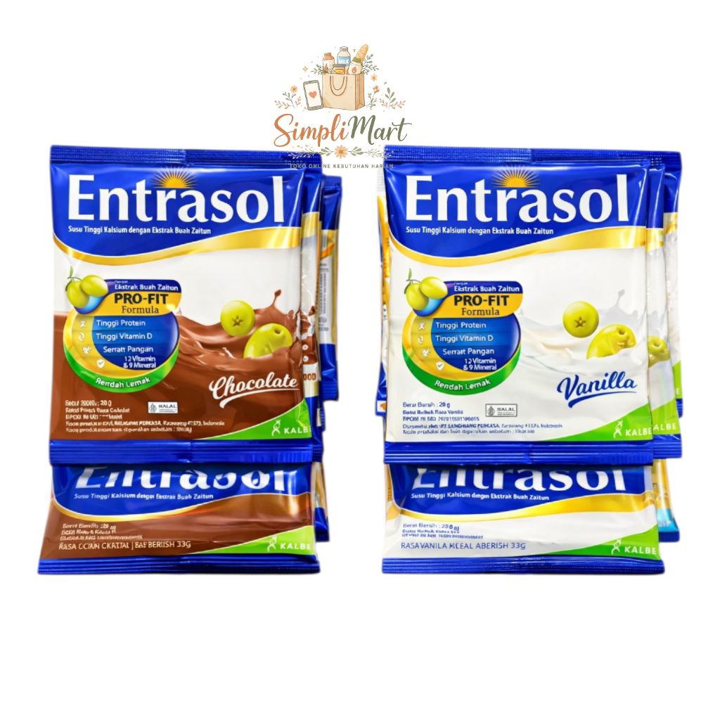 Susu Entrasol renceng isi 10 sachet x 20g - Tinggi Kalsium, Rendah Lemak, Tinggi Protein