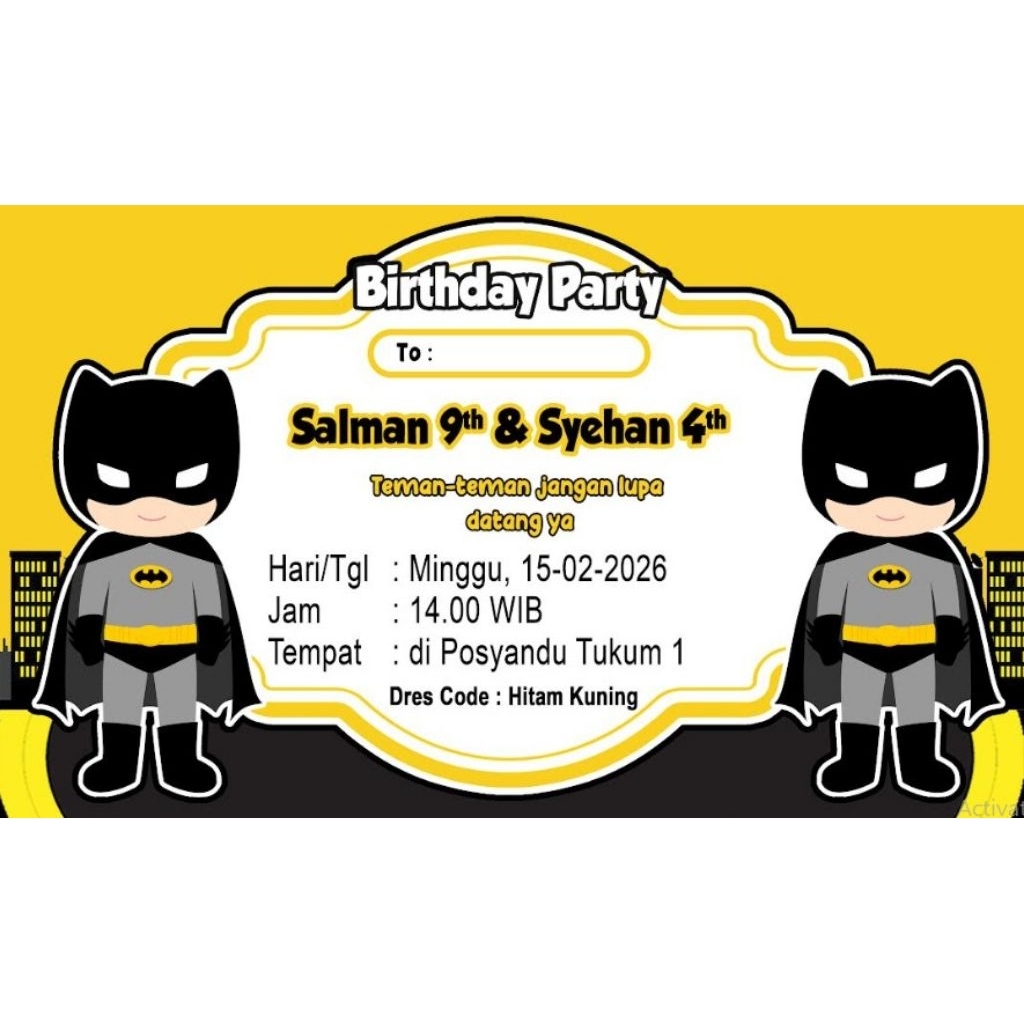 Undangan Ultah Custom Batman