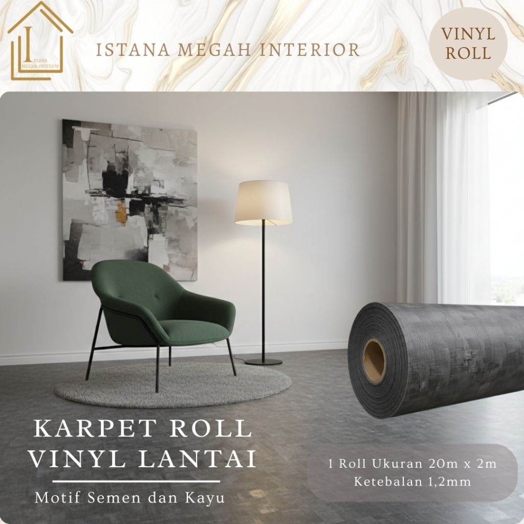 Karpet Lantai Vinyl Roll Motif Semen Kayu Tebal 1.2mm RG Highland