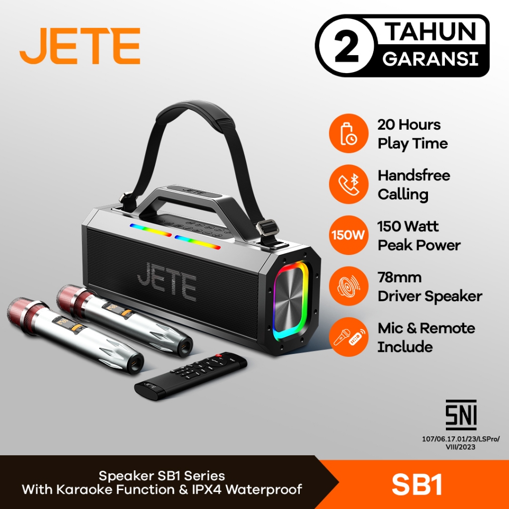 JETE SB1 Speaker Karaoke Bluetooth 2 Mic Super Bass Garansi 2 Tahun