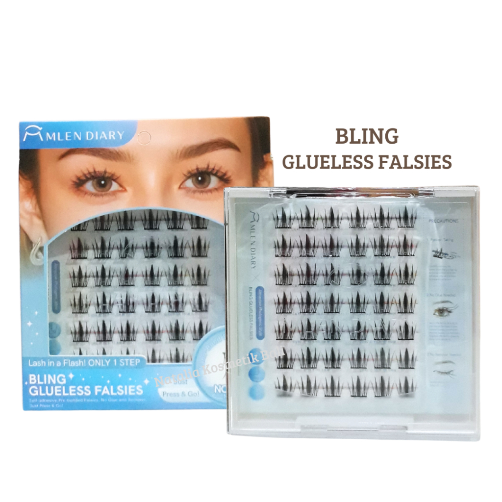 MLEN DIARY Bling Glueless Falsies - Kotak Kecil - No Glue Needed ( Sudah ada Lem )