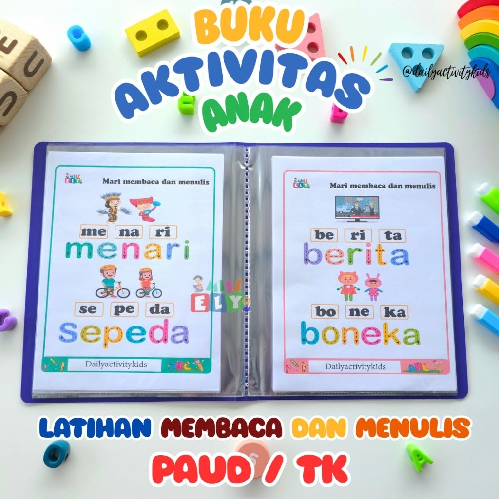 Worksheet Latihan Membaca dan Menulis pemula Anak PAUD/TK