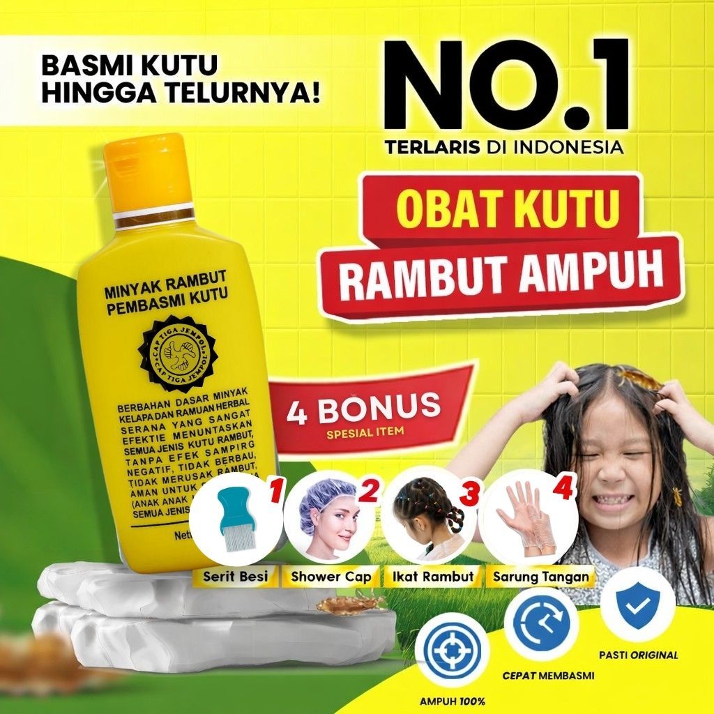 Pembasmi Kutu Rambut Anak & Dewasa + Serit & Shower Cap | Obat Kutu Rambut Alami | Telur Kutu