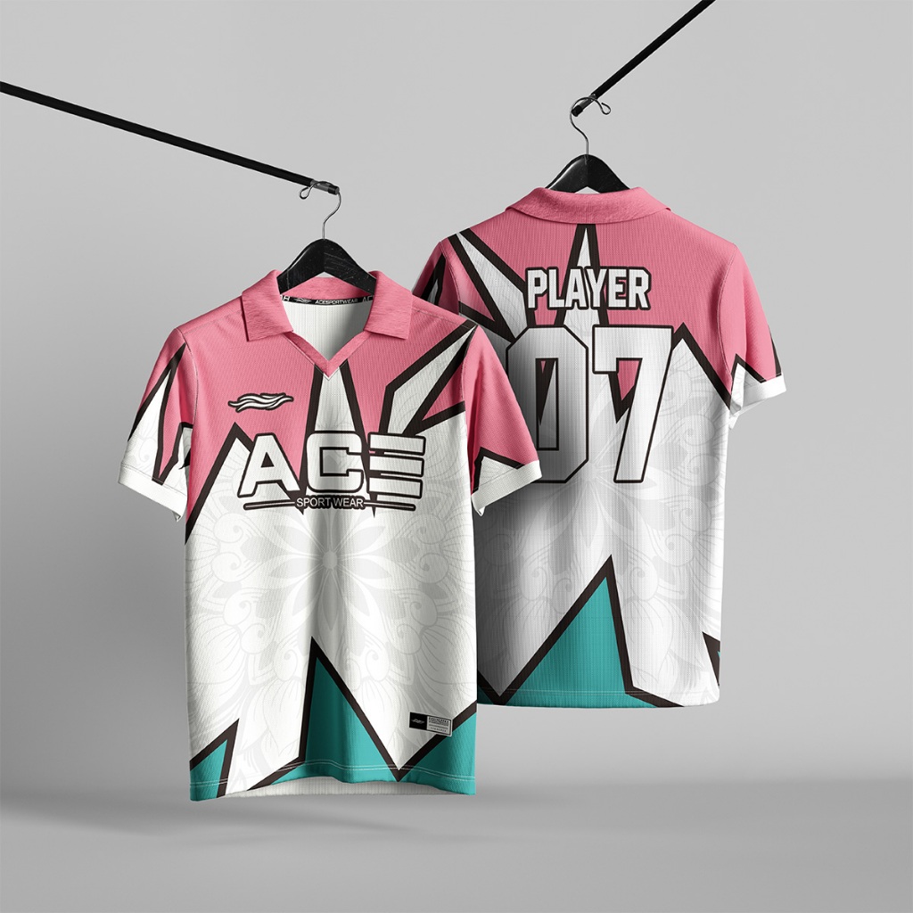 Jersey Futsal Tim Unisex Pink Putih Toska Motif Mandala