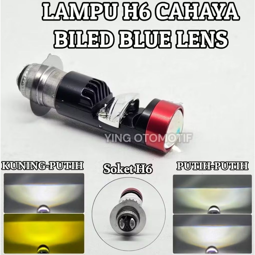 Lampu Depan LED H6 Cahaya Biled Projector Mini Blue Lensa Cahaya Putih Kuning