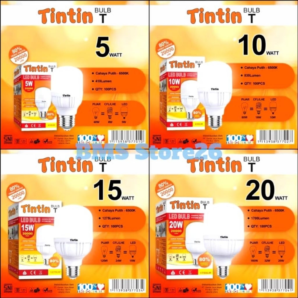 Lampu Tintin - Lampu LED Tintin - 10 Watt, 15 Watt, 20 Watt - 1 Pcs
