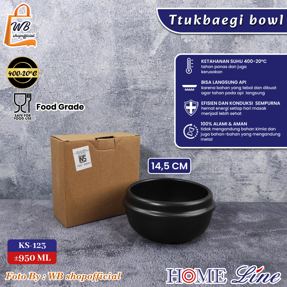 Ttukbaegi Bowl Keramik Korea Multifungsi 16 cm KS-123POT Hitam Tebal Dinding