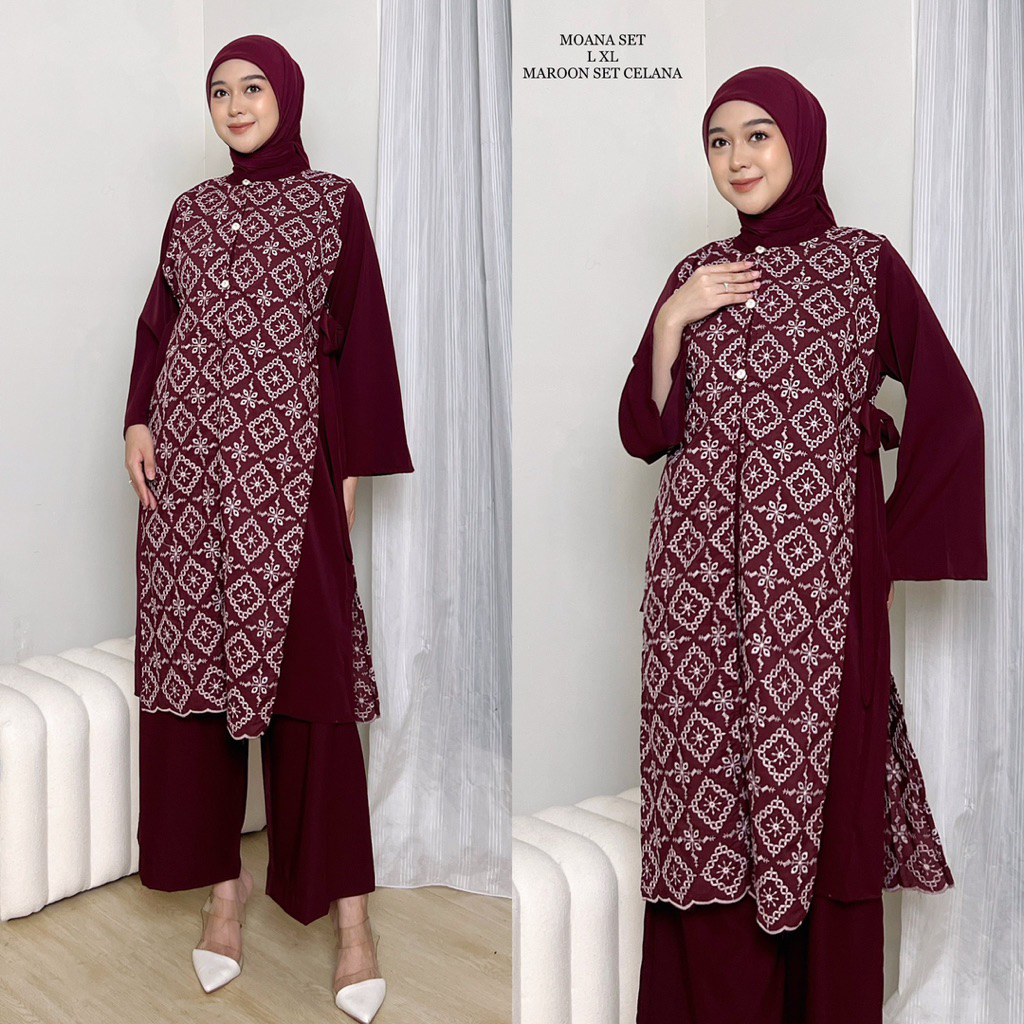 Syarah Kebaya | Moana Set Rok Celana Set Baju Melayu Lebaran Kekinian Modern wanita Muslimah Panjang