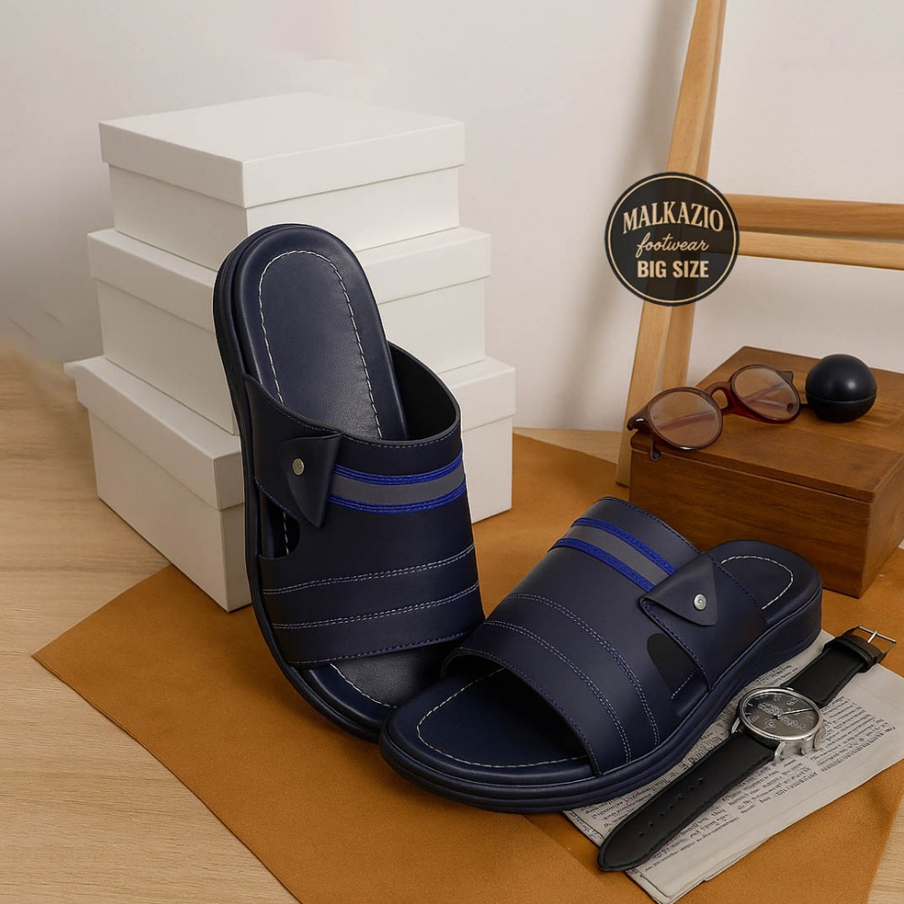 Malkazio - Laigo Black A-10 | Big Size 39~48 | Sandal Selop Pria Kulit Asli Ukuran Jumbo Besar & Kec