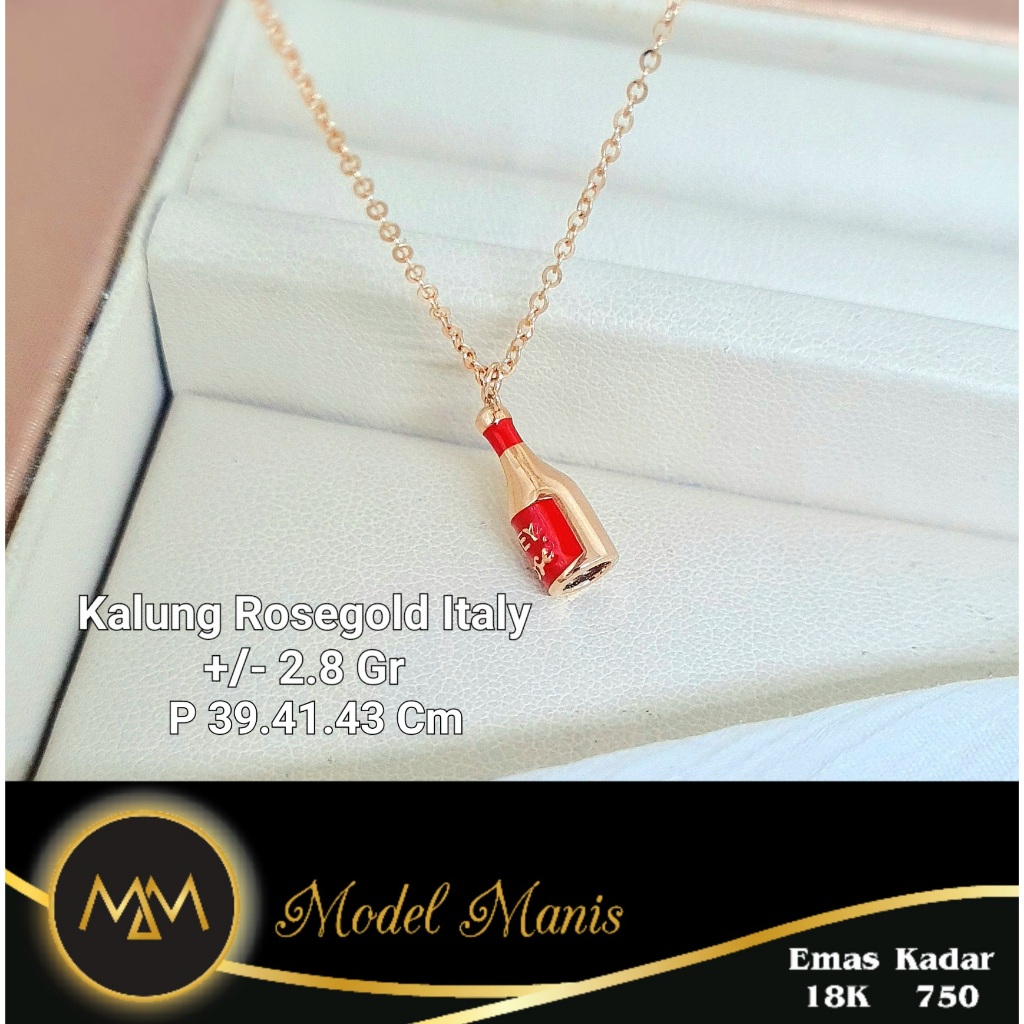 Kalung Drinking Bottles Fashion Italy AU Rosegold 750 kadar 18k