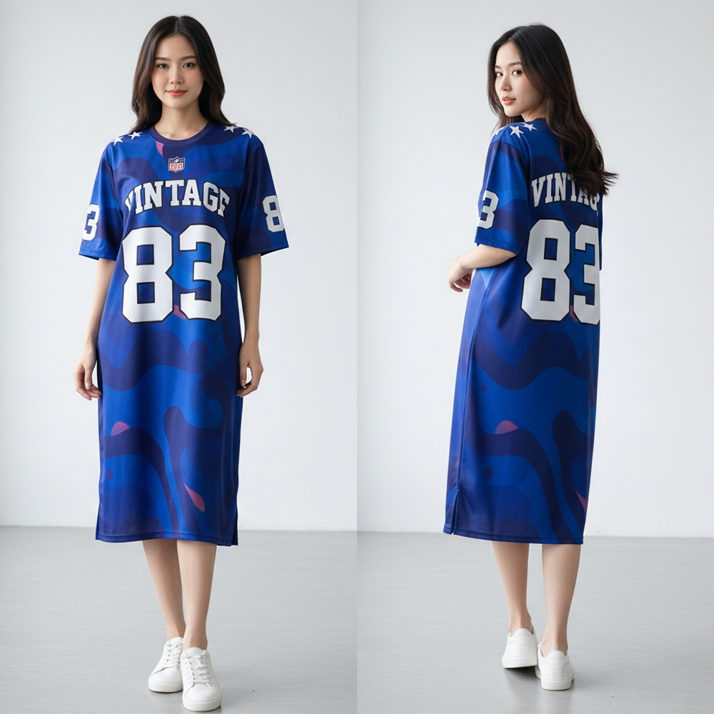 Dress Jersey Wanita Vintage 83 Dress Jersey Casual Daily Midi Dress Wanita Motif Printing Yukari